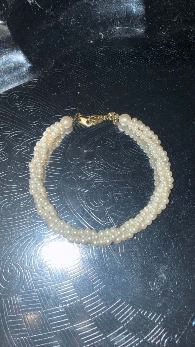 Vintage Multi-Strand Faux Pearl Twisted Bracelet with Gold-Tone Clasp